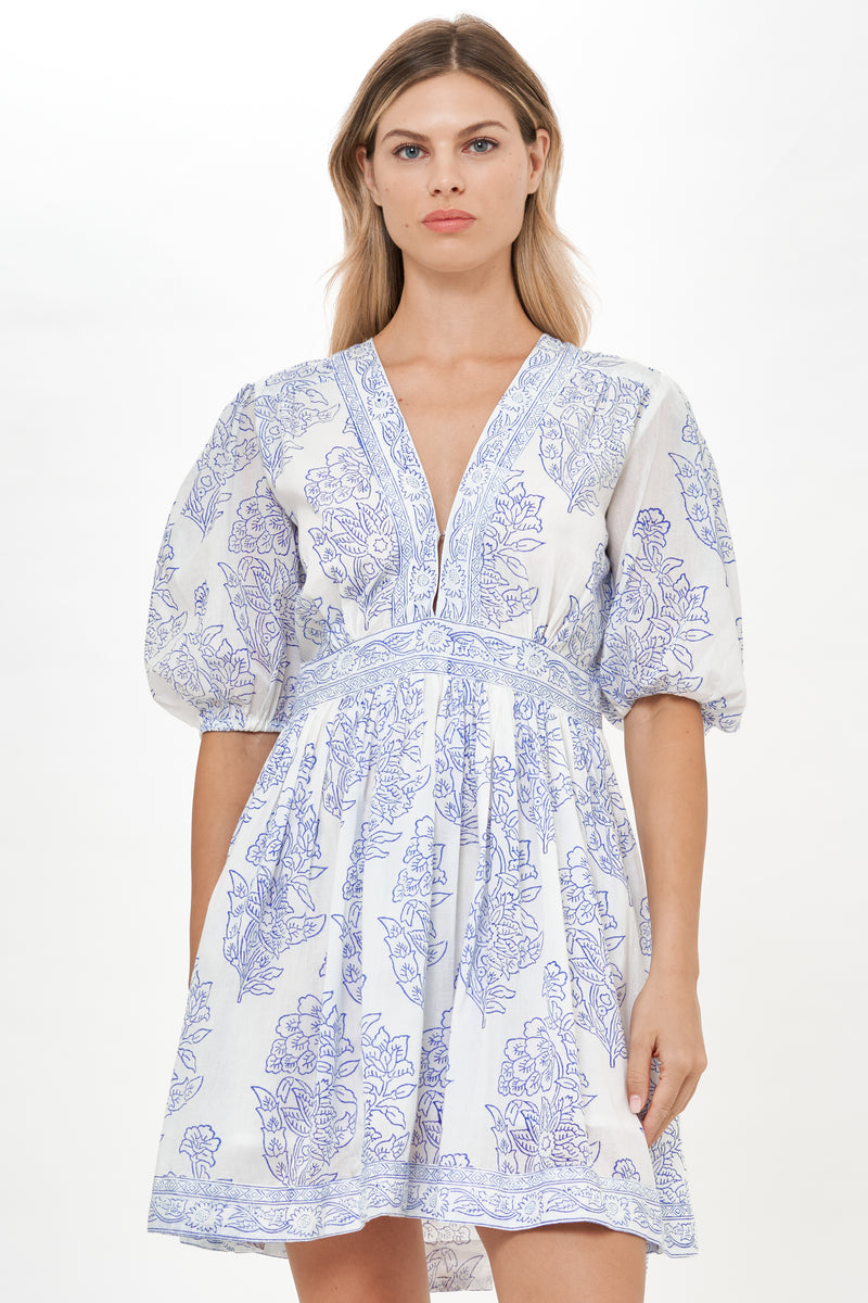 V-Neck Puff Mini- Amadora Blue
