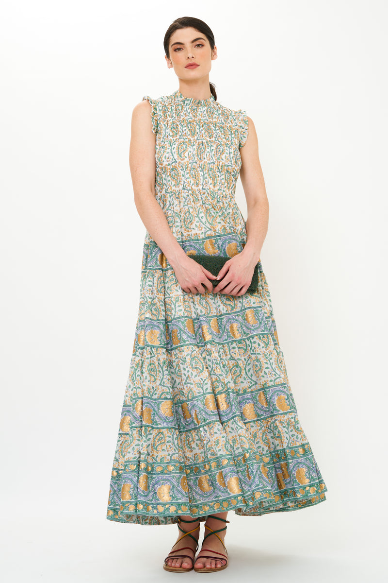 Sleeveless Smocked Maxi- Marseille Green