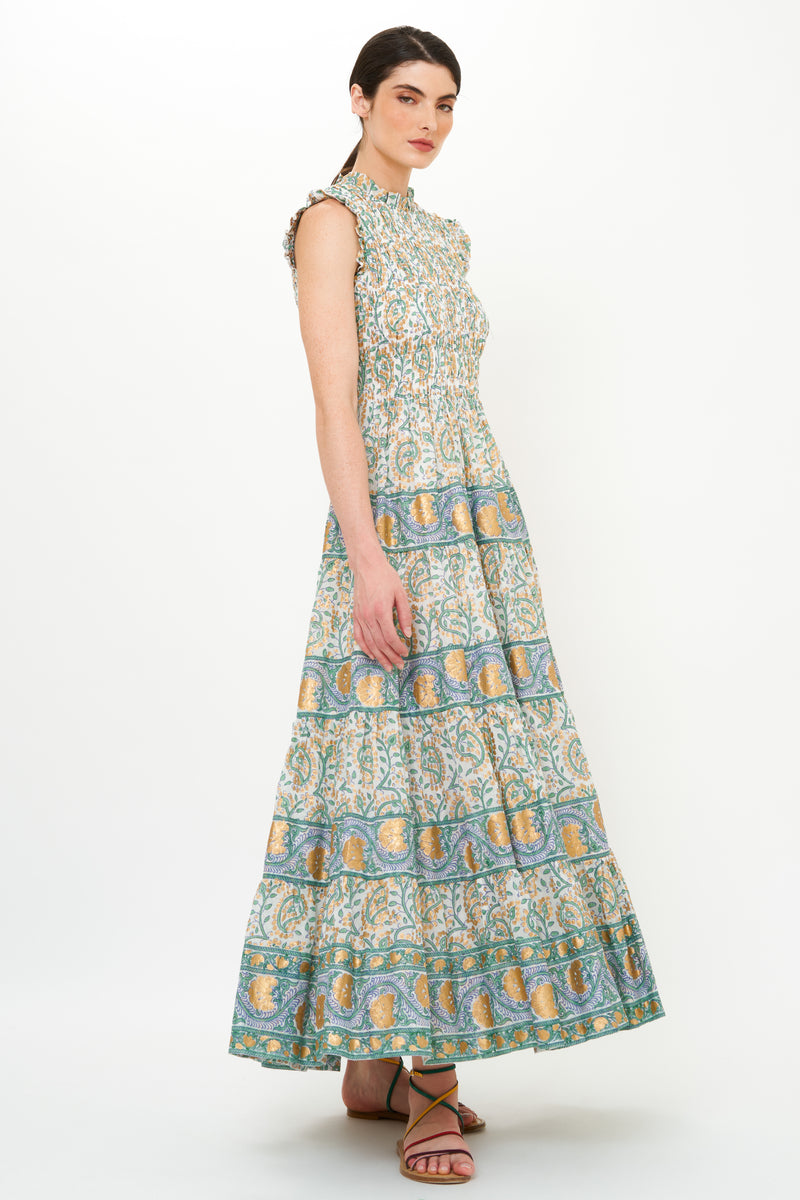 Sleeveless Smocked Maxi- Marseille Green