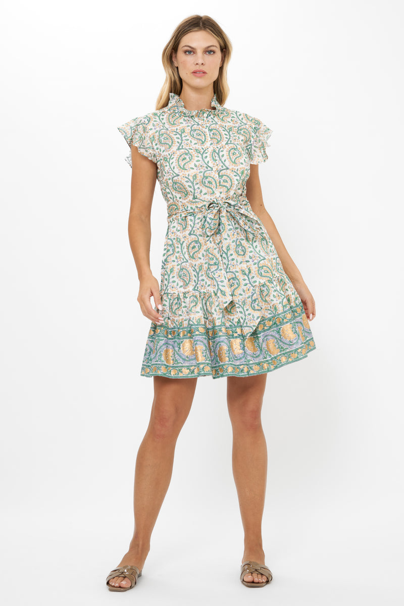 Ruffle Collar Button Mini- Marseille Green