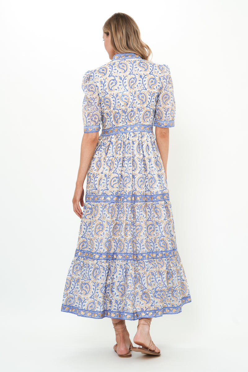 V-Neck Cuffed Maxi- Marseille Blue