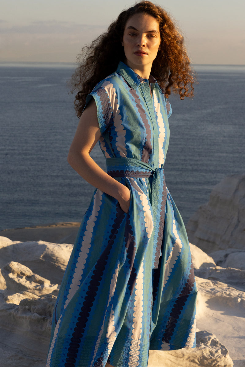 Belted Shirt Dress- Meko Blue