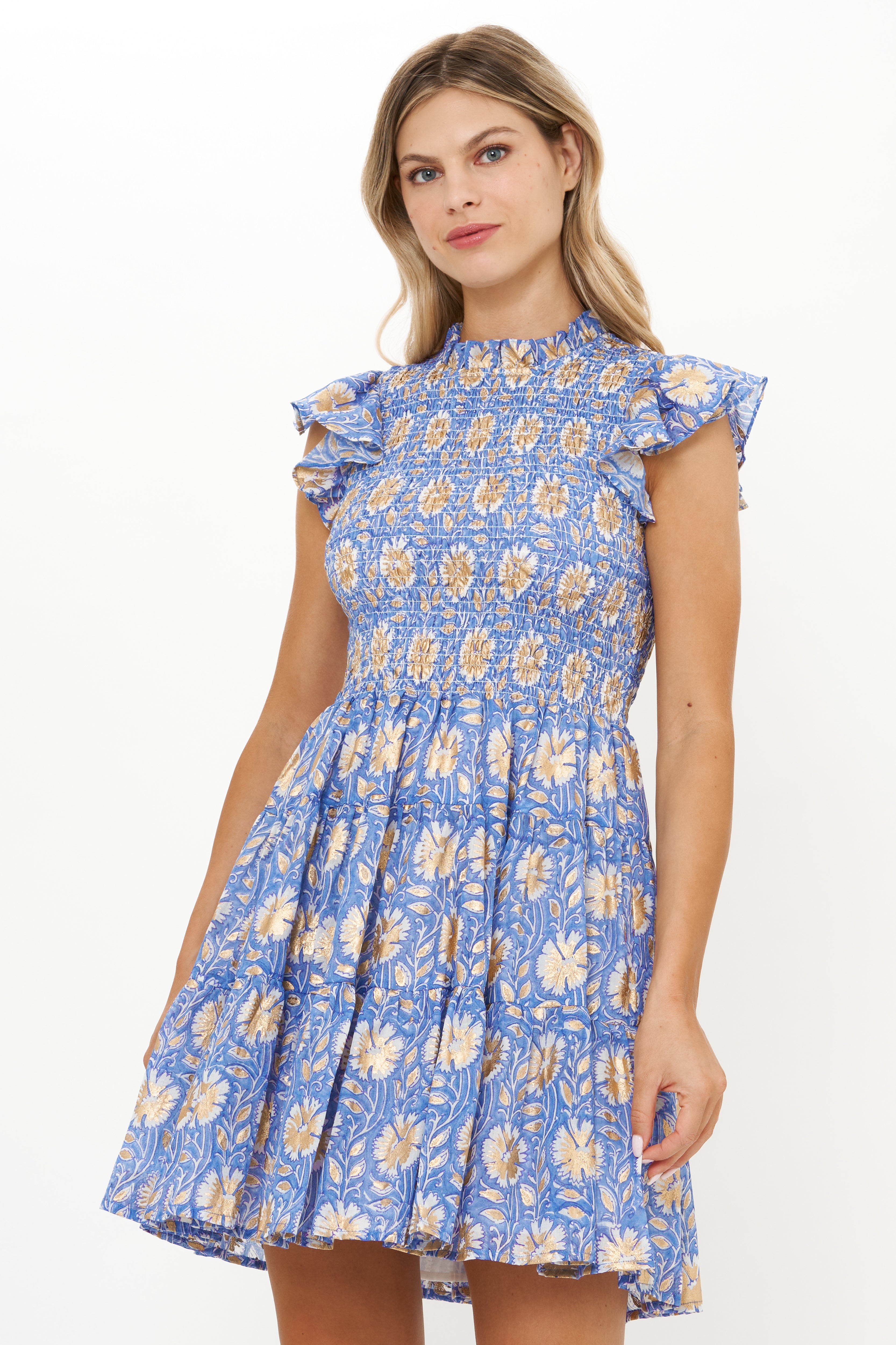 Smocked Flirty Short- Mughal Blue