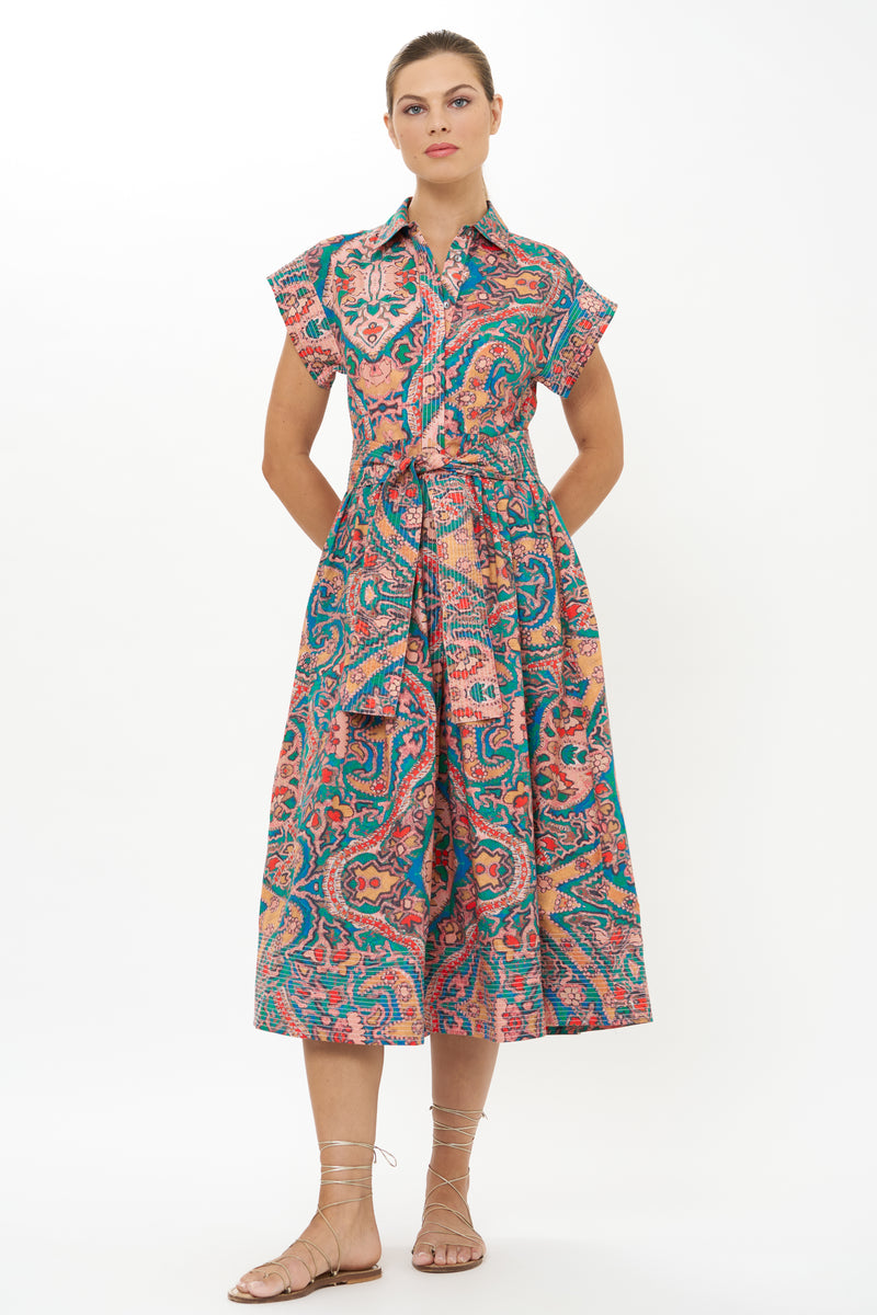 Belted Shirt Dress- Persia Aqua