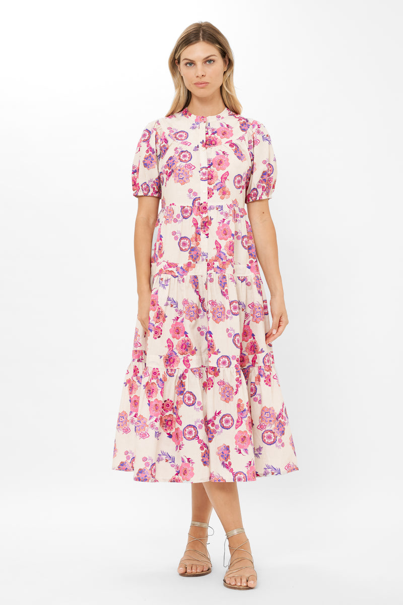 Scoop Tiered Midi- Pretoria Pink
