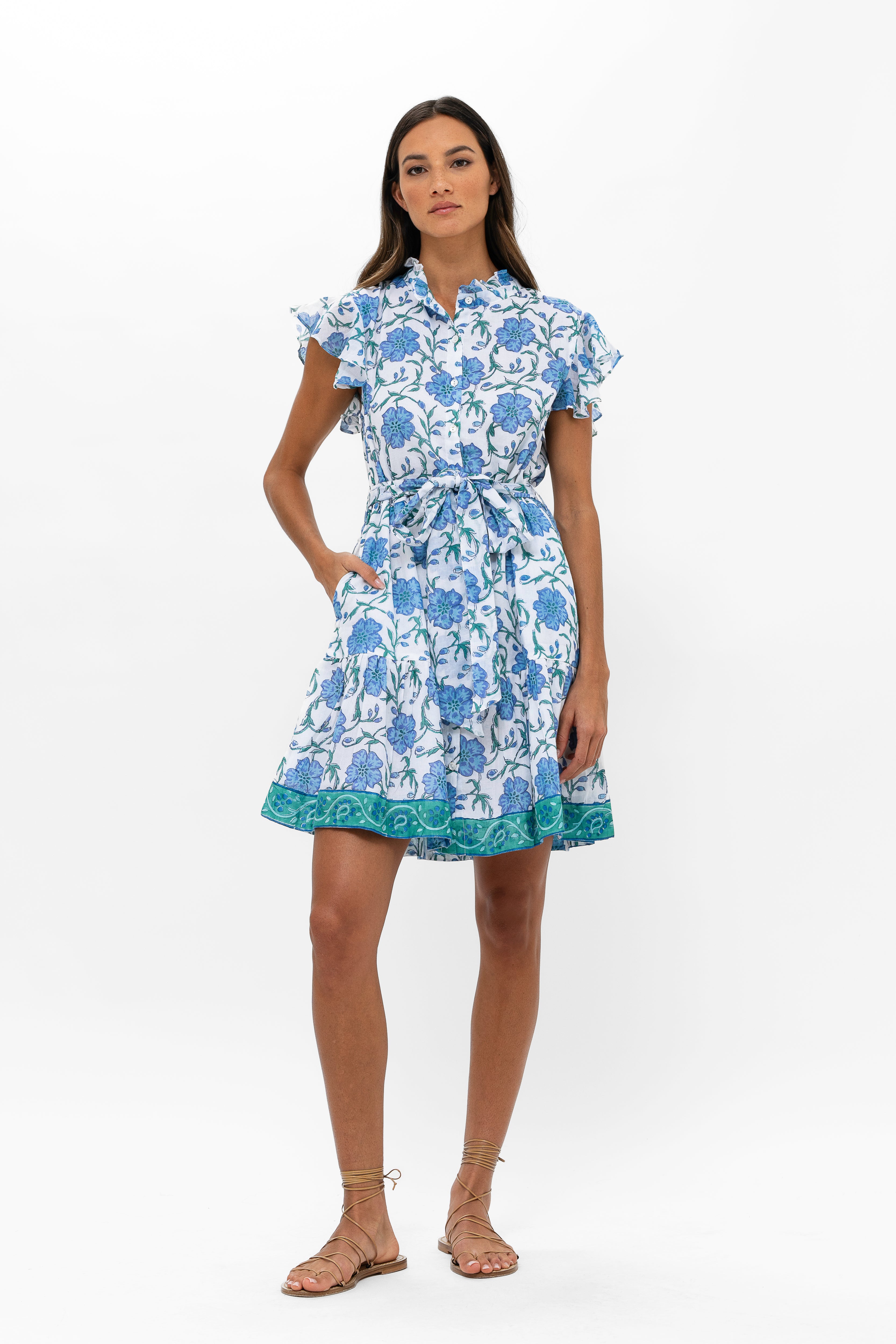 Ruffle Collar Button Mini- Poppy Blue