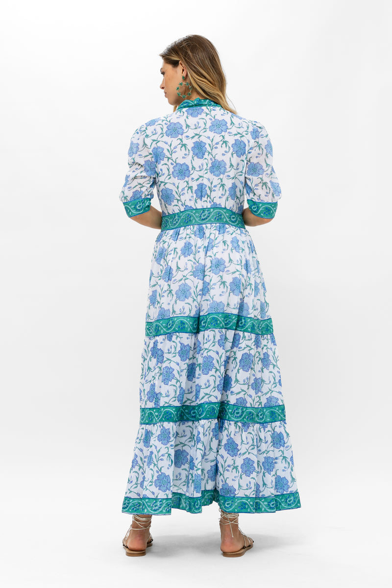 V-Neck Cuffed Maxi- Poppy Blue