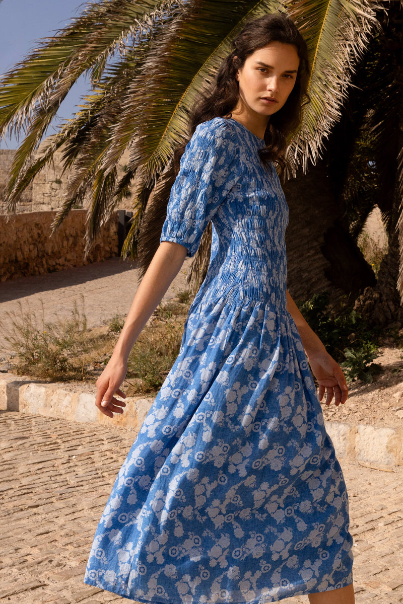 Smocked Drop Waist Maxi- Pretoria Navy
