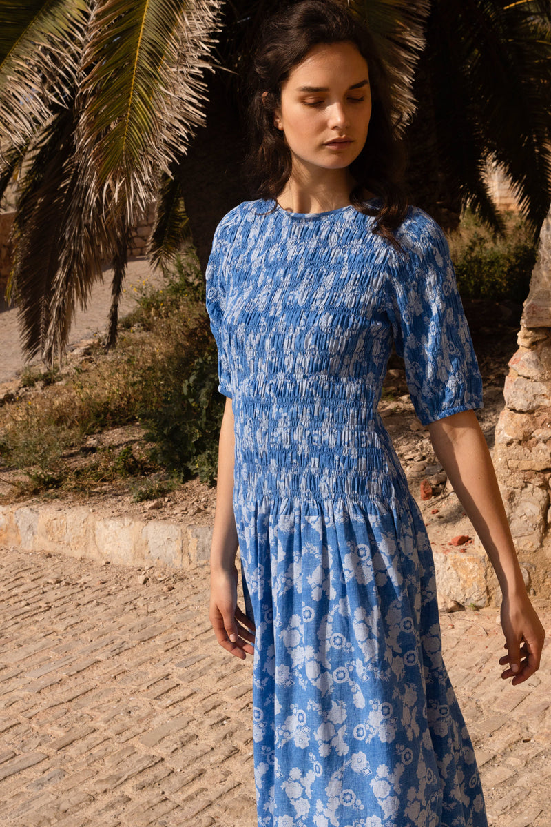 Smocked Drop Waist Maxi- Pretoria Navy