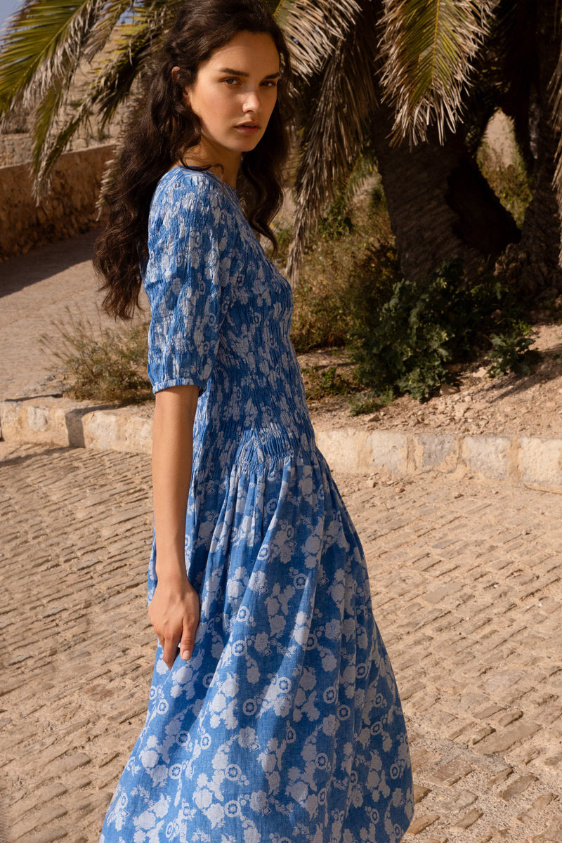 Smocked Drop Waist Maxi- Pretoria Navy