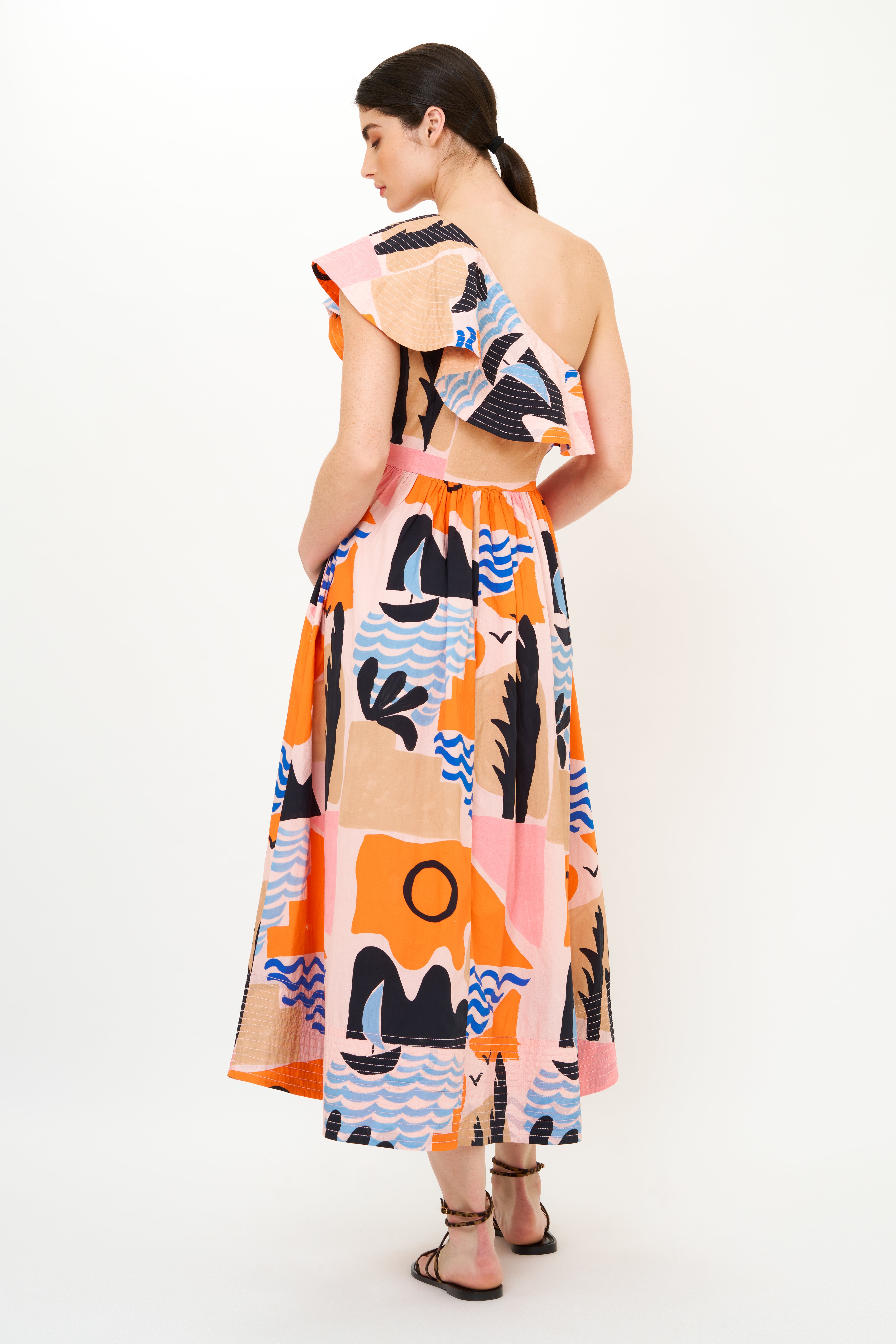 One Shoulder Ruffle Maxi- Riviera Orange