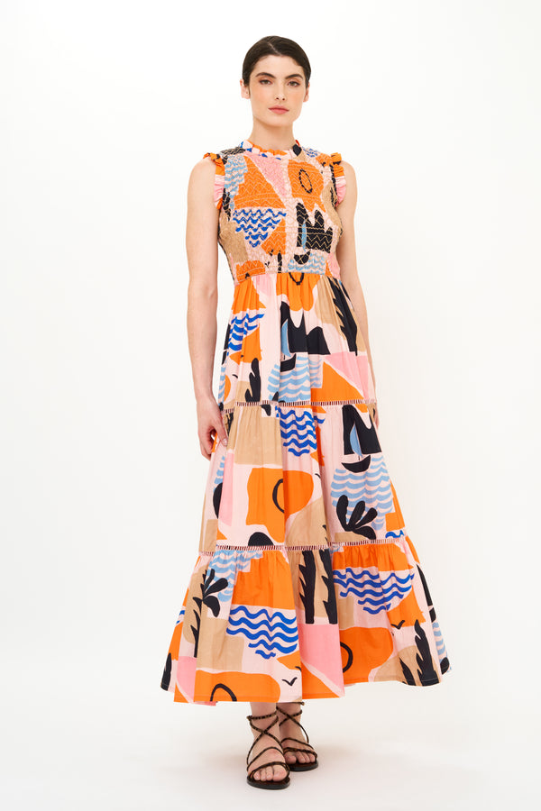 Sleeveless Smocked Maxi- Riviera Orange