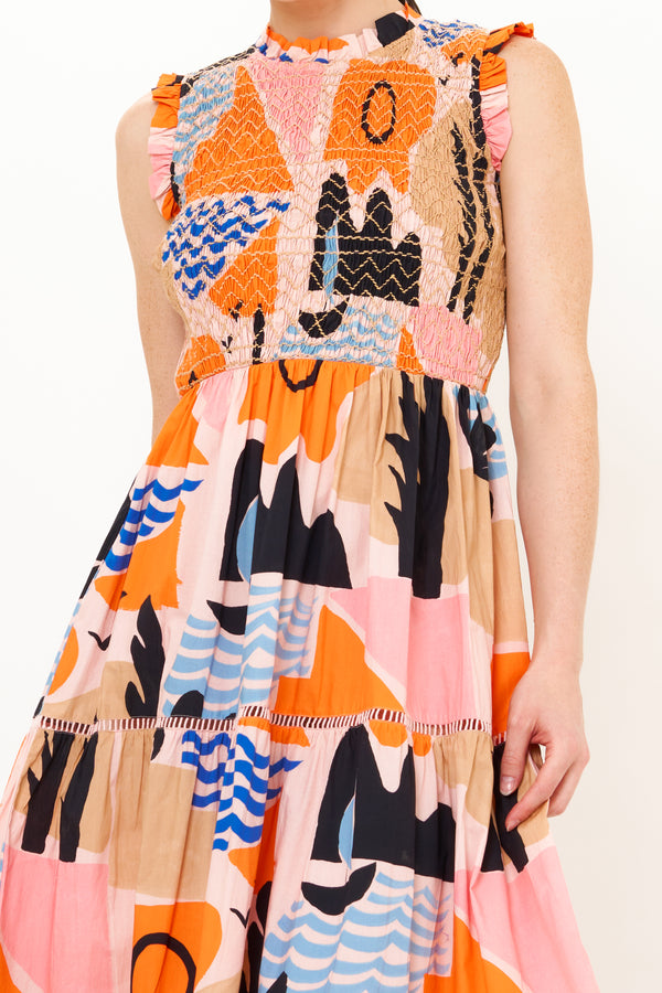 Sleeveless Smocked Maxi- Riviera Orange