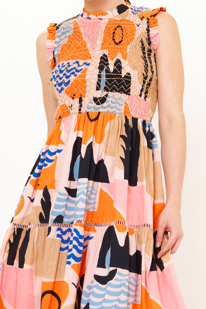 Sleeveless Smocked Maxi- Riviera Orange