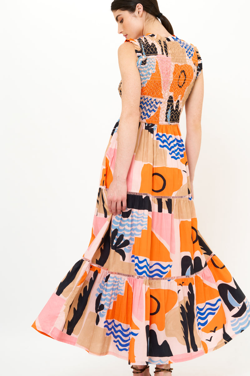 Sleeveless Smocked Maxi- Riviera Orange