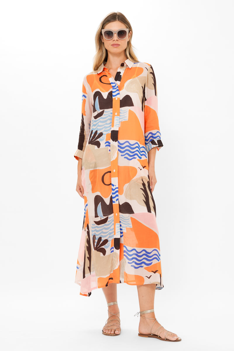 Shirt Dress Midi- Riviera Orange