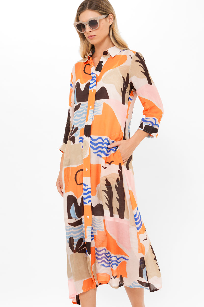 Shirt Dress Midi- Riviera Orange