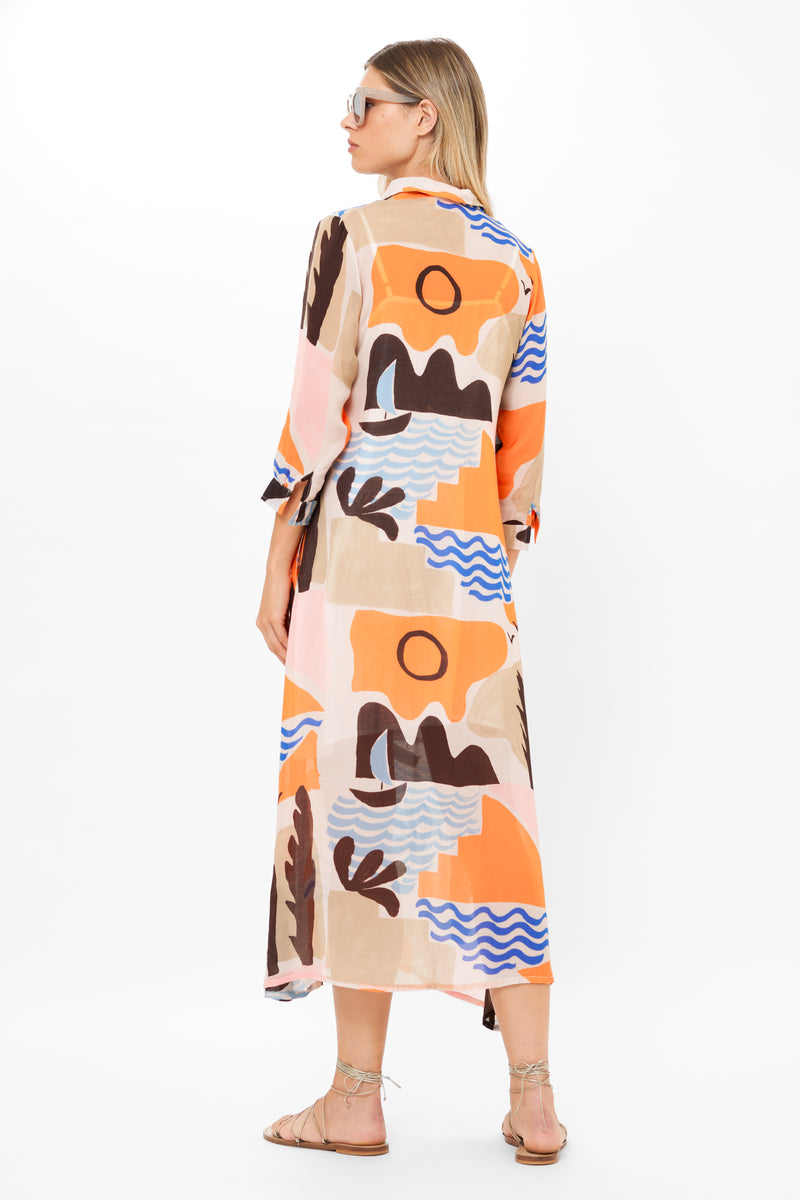 Shirt Dress Midi- Riviera Orange