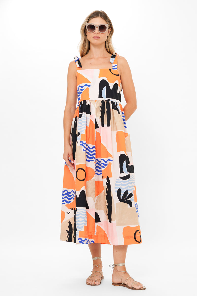 Tie Strap Pocket Midi- Riviera Orange