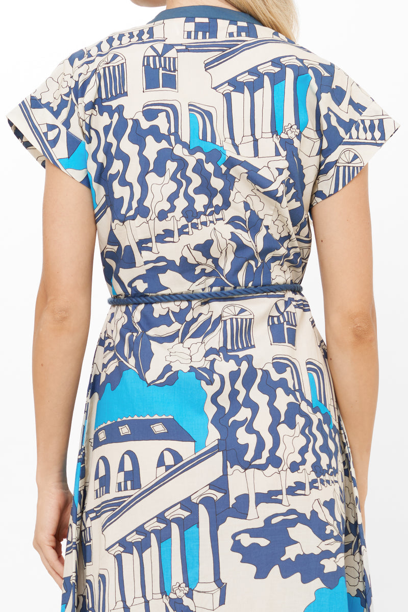 Cap Sleeve Shirt Dress Midi- Roma Blue