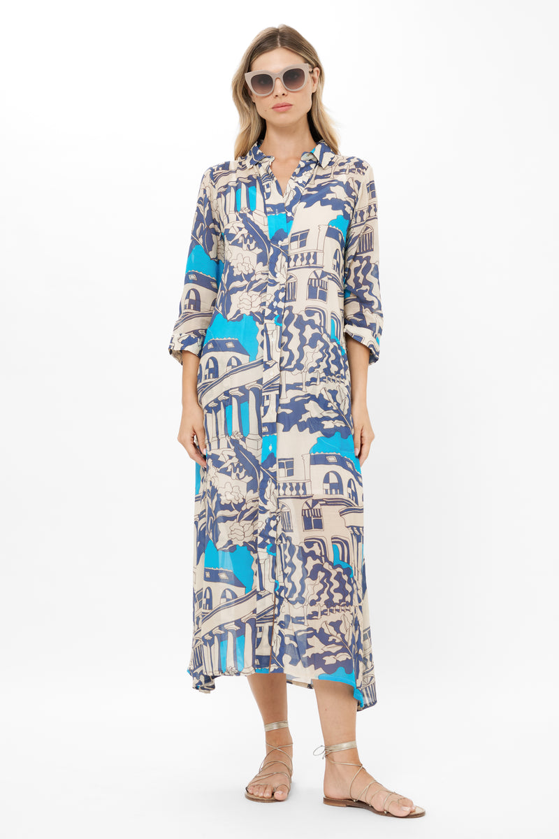 Shirt Dress Midi- Roma Blue