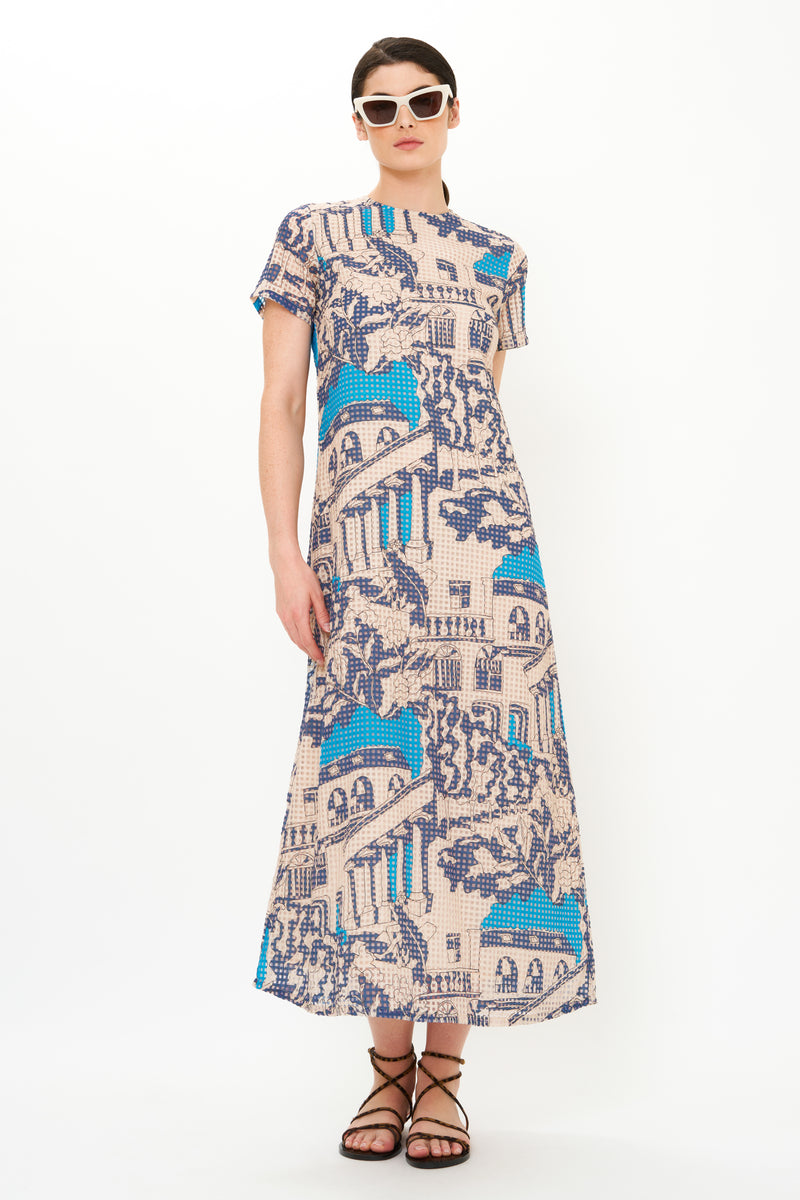 Short Sleeve Shift Maxi- Roma Blue