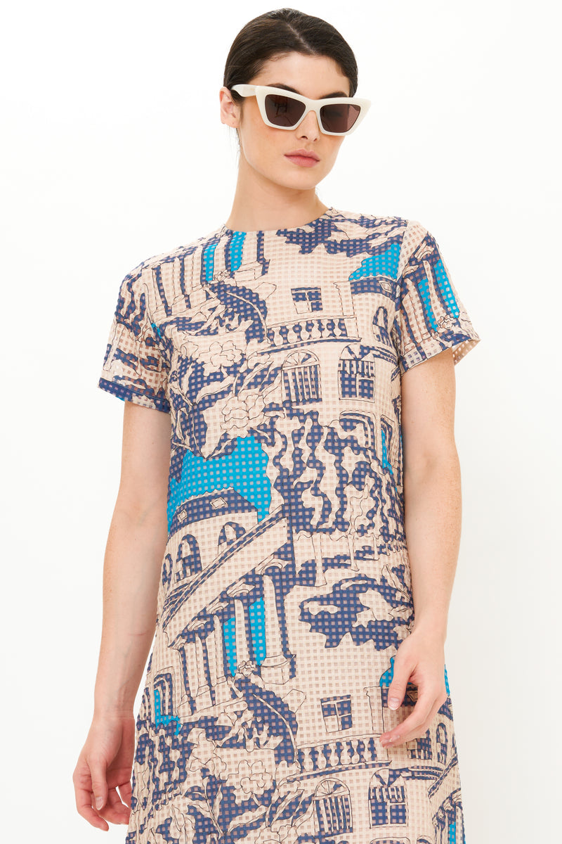 Short Sleeve Shift Maxi- Roma Blue