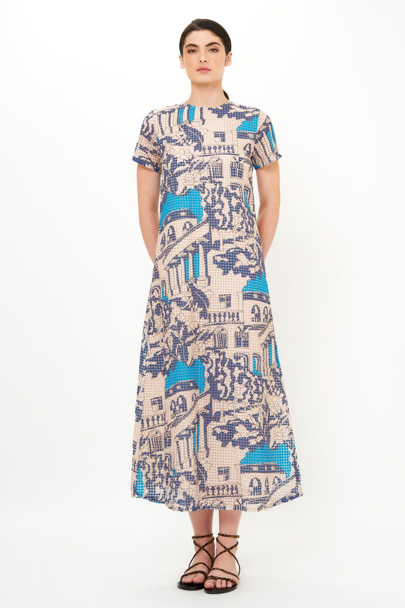 Short Sleeve Shift Maxi- Roma Blue