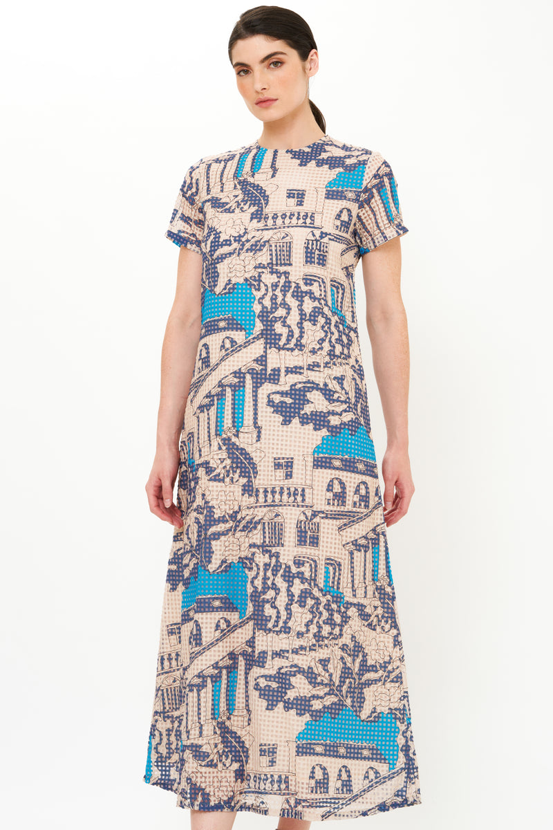 Short Sleeve Shift Maxi- Roma Blue