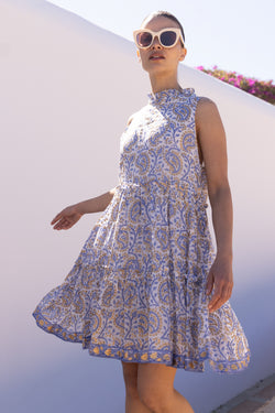 Ruffle Tiered Short- Marseille Blue