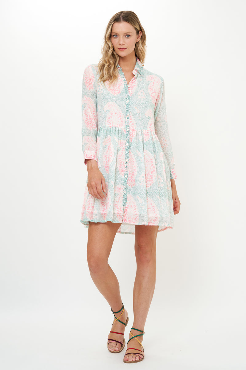 Long Sleeve Shirt Dress Mini- Samode Green