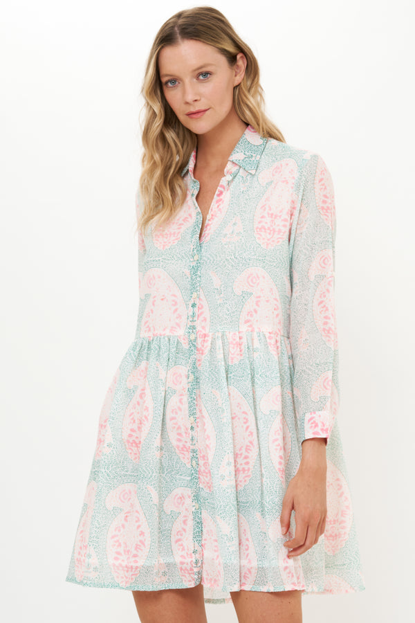 Long Sleeve Shirt Dress Mini- Samode Green