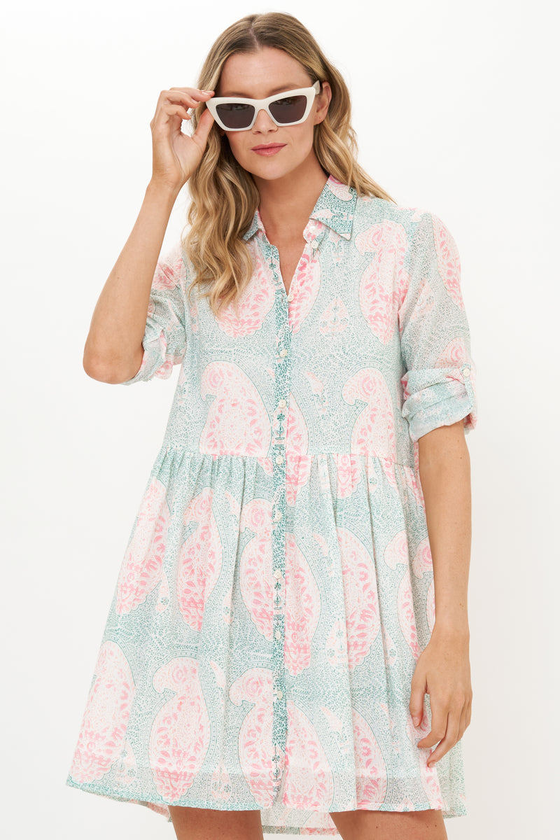 Long Sleeve Shirt Dress Mini- Samode Green