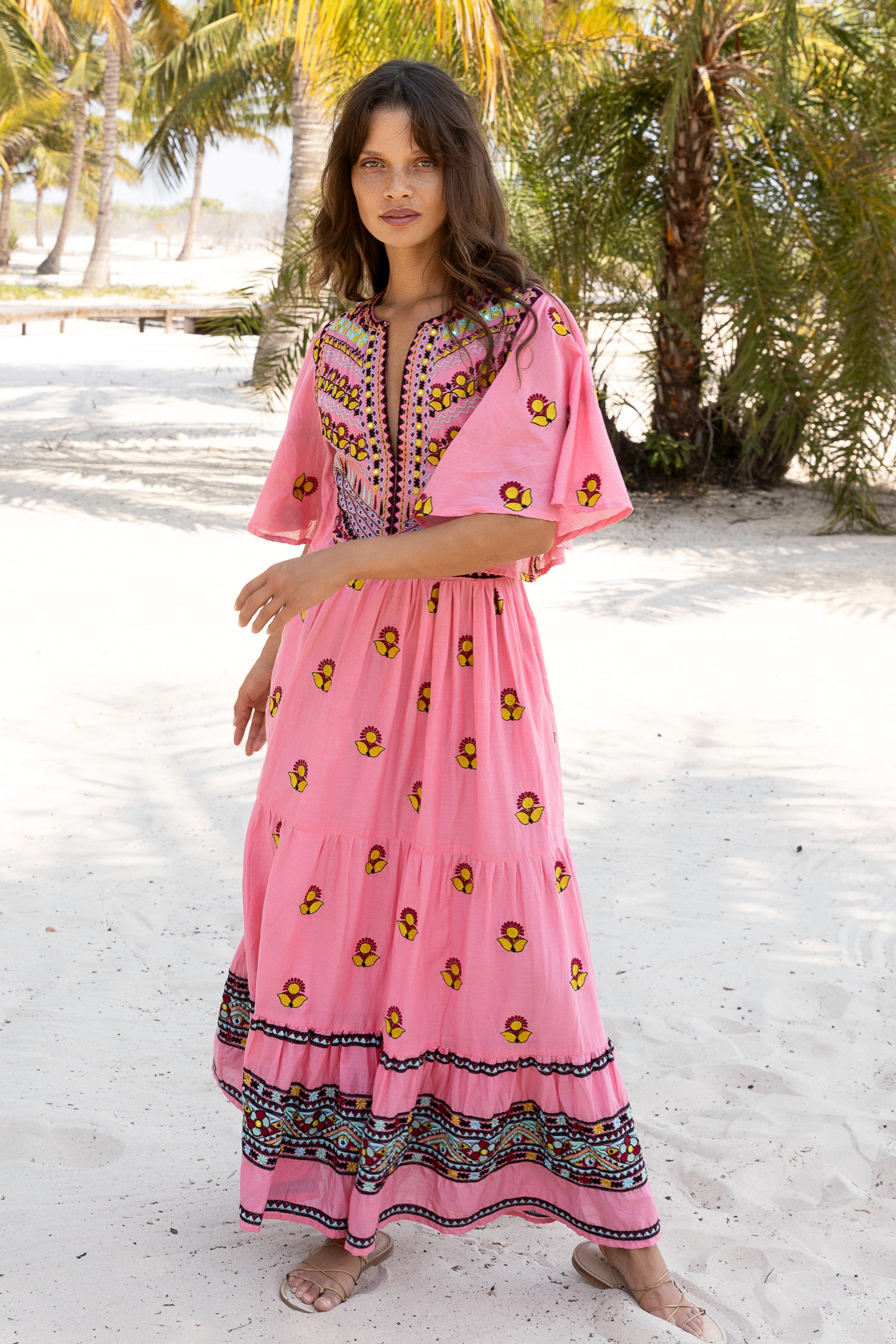 Flirty V-Neck Maxi- Santa Fe Pink