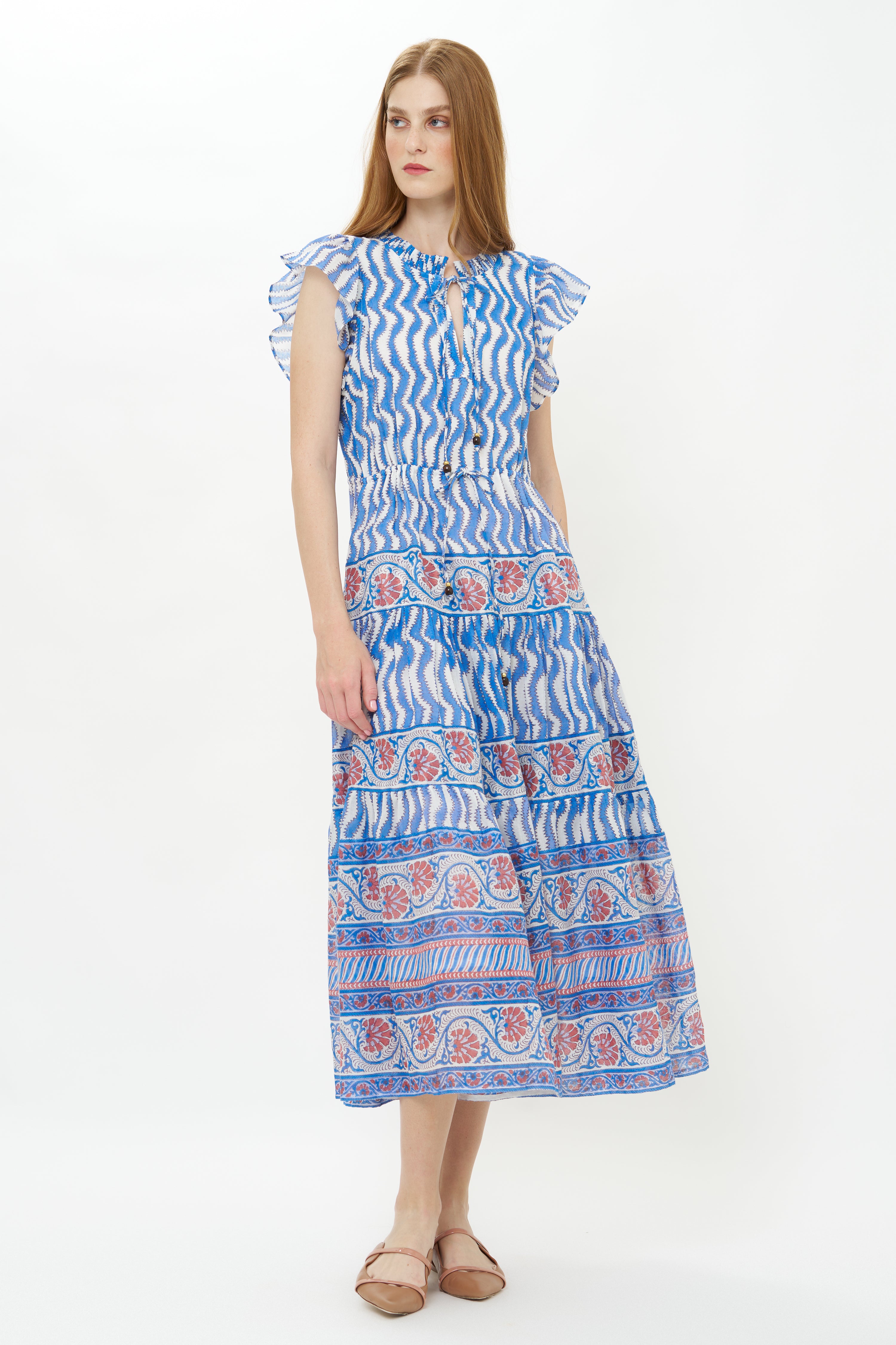 Cinched Flirty Midi- Sierra Blue