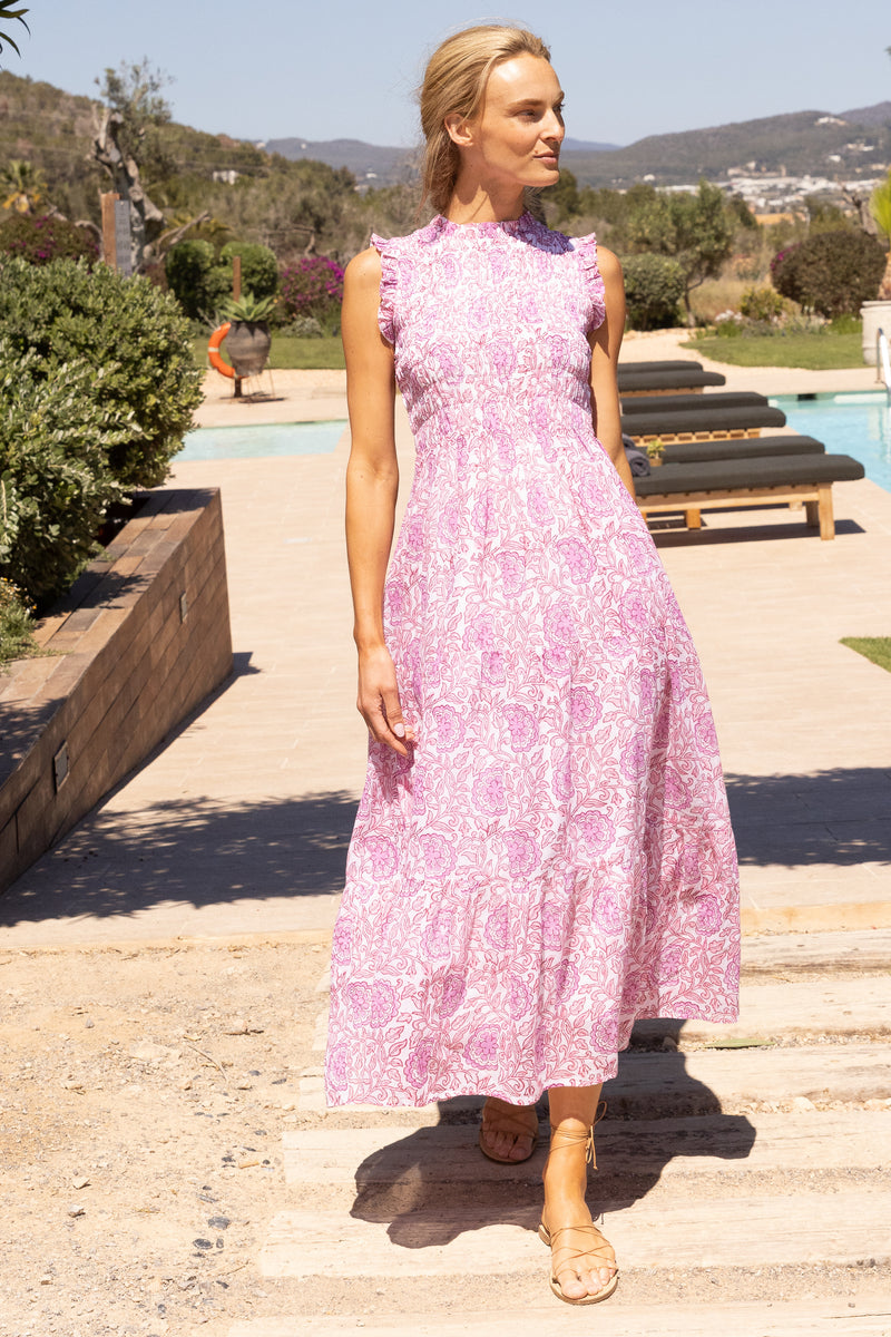 Sleeveless Smocked Maxi- Malta Pink