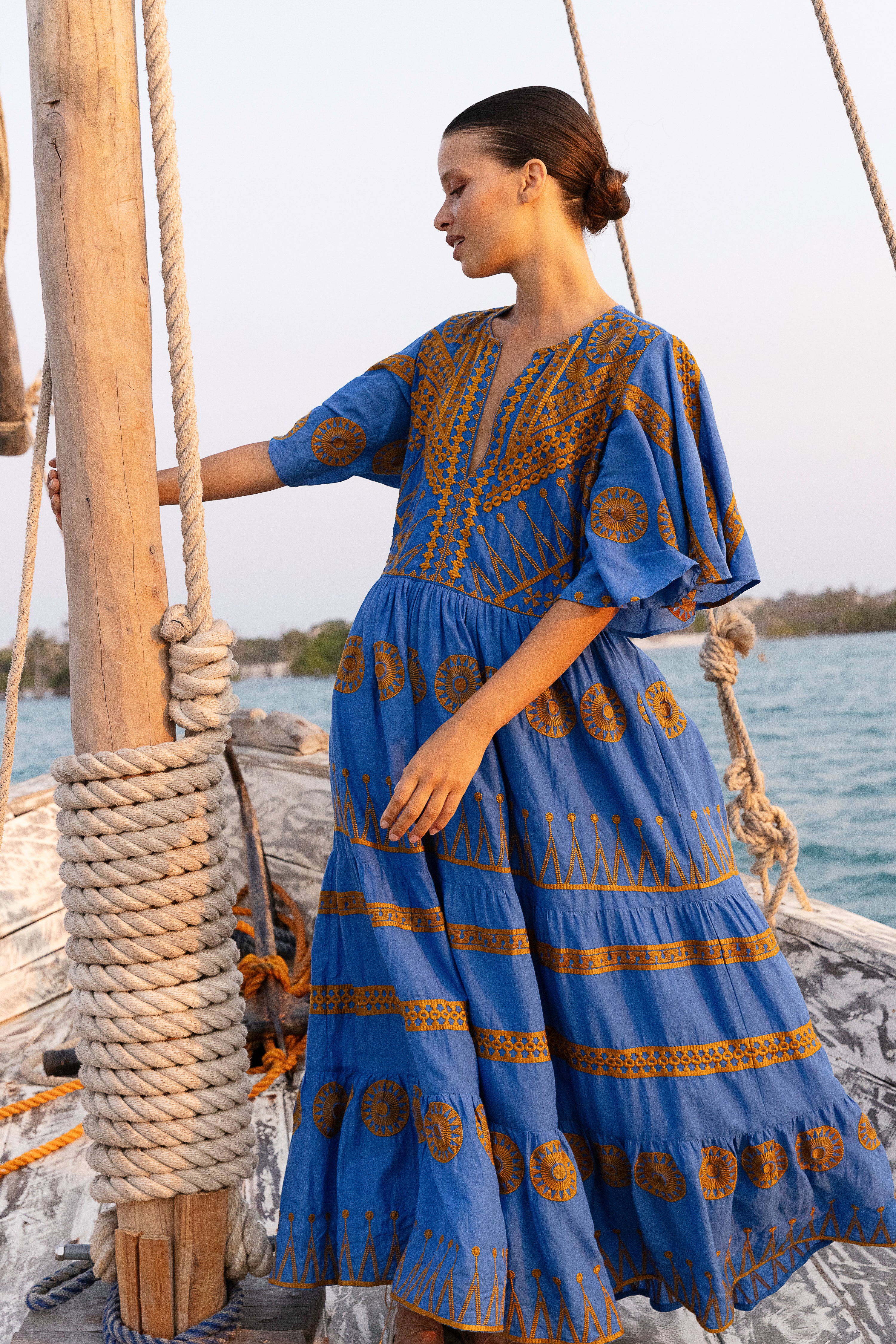 Flirty V-Neck Maxi- Soleil Blue