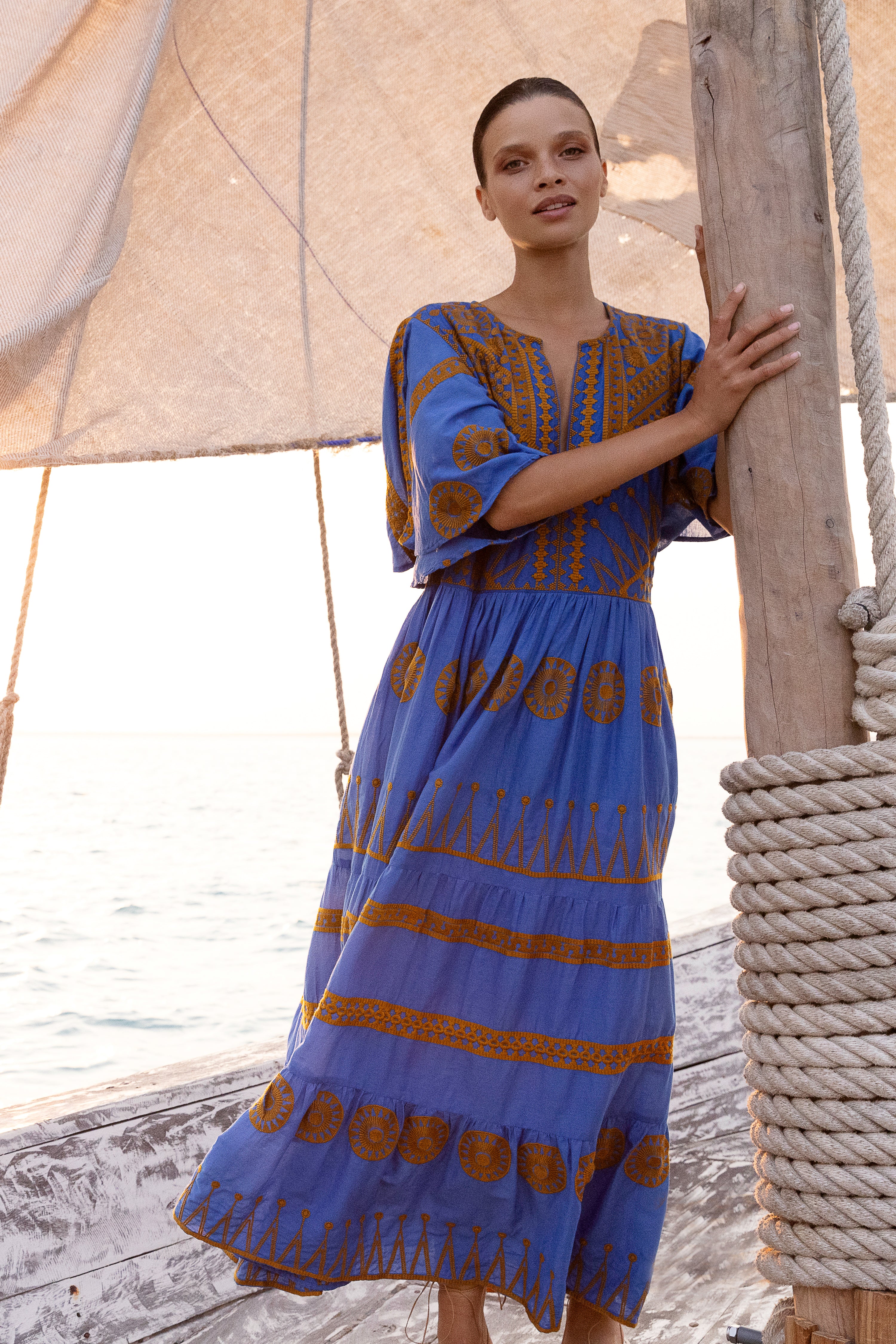 Flirty V-Neck Maxi- Soleil Blue