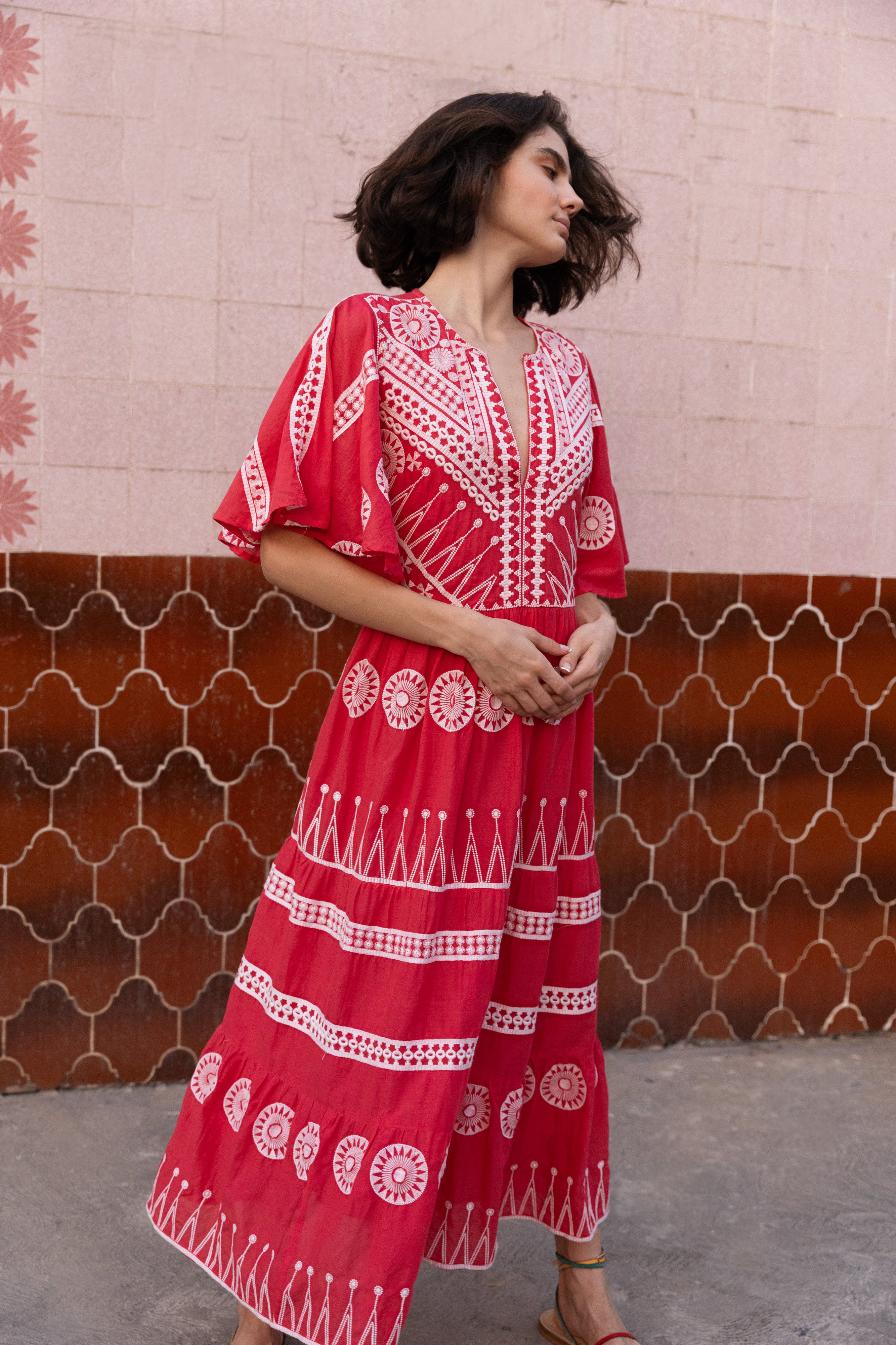 Flirty V-Neck Maxi- Soleil Red