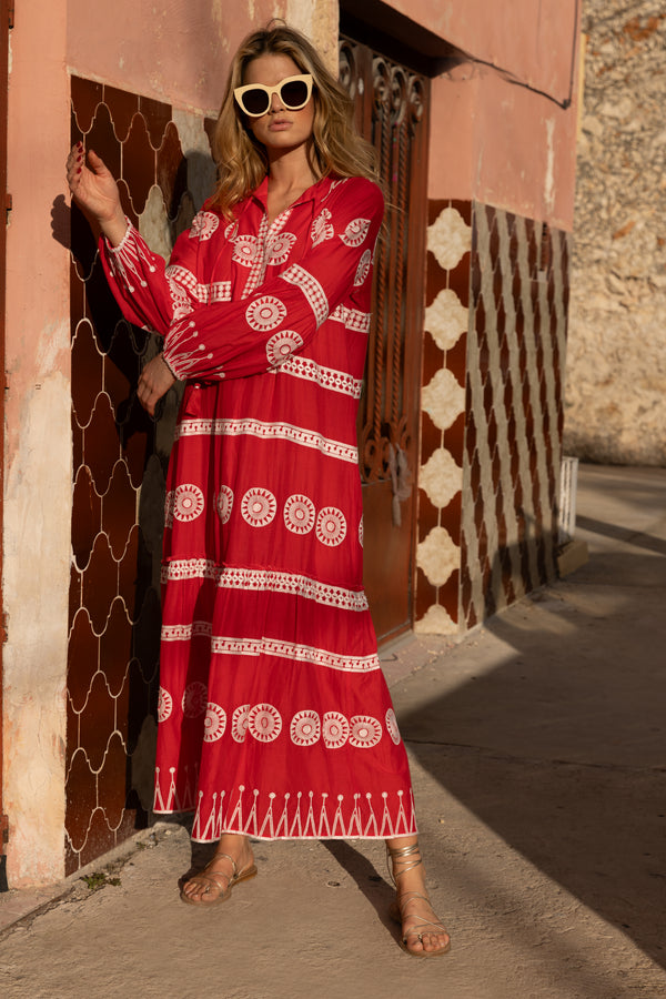 Long Sleeve Cuff Maxi- Soleil Red