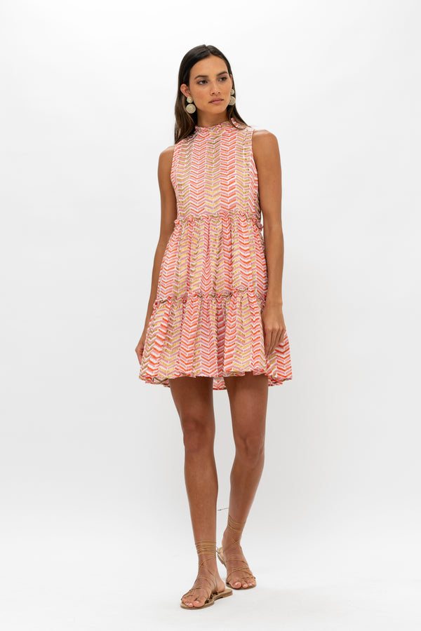 Ruffle Tiered Short Dress- Sonoma Orange