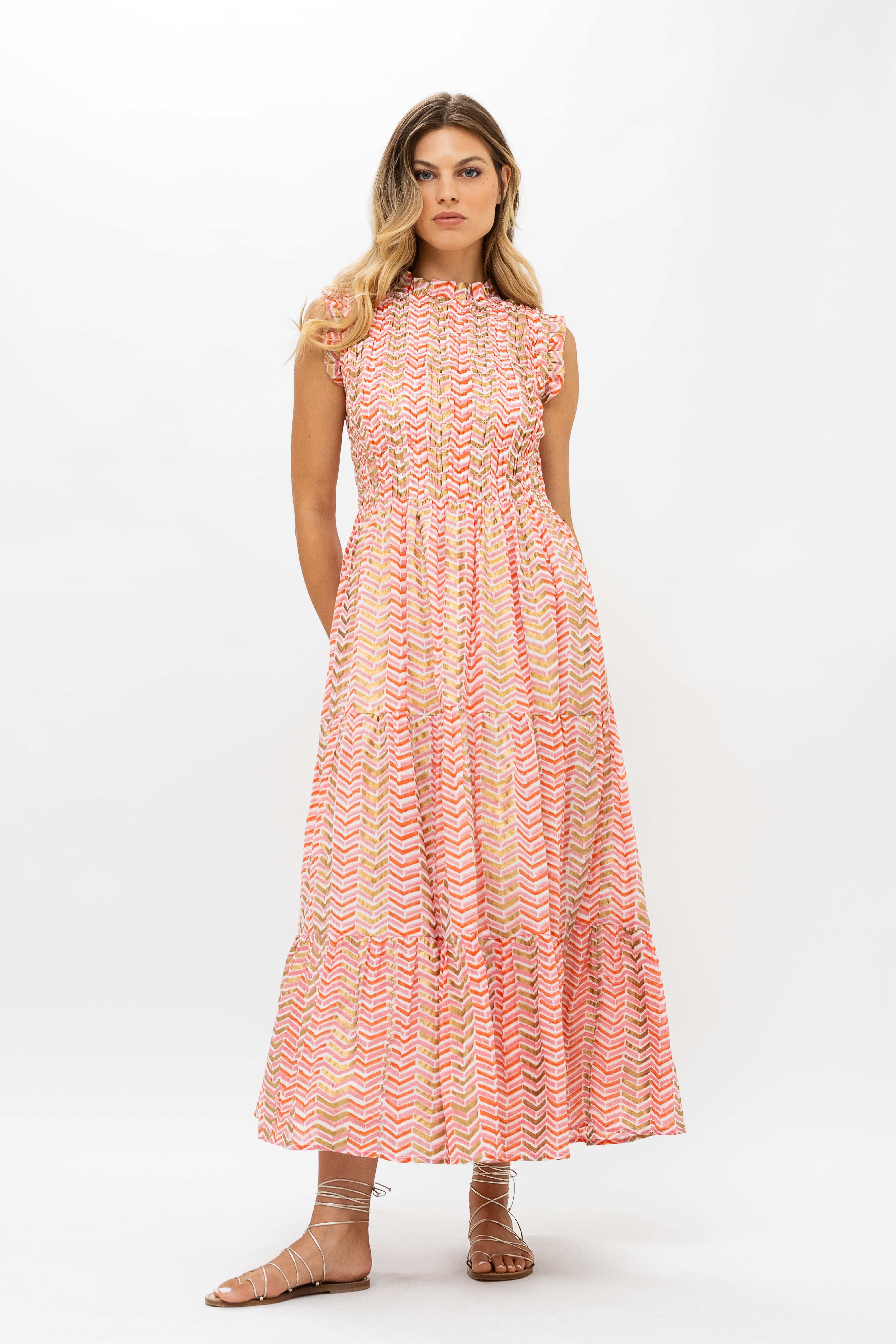 Sleeveless Smocked Maxi- Sonoma Orange