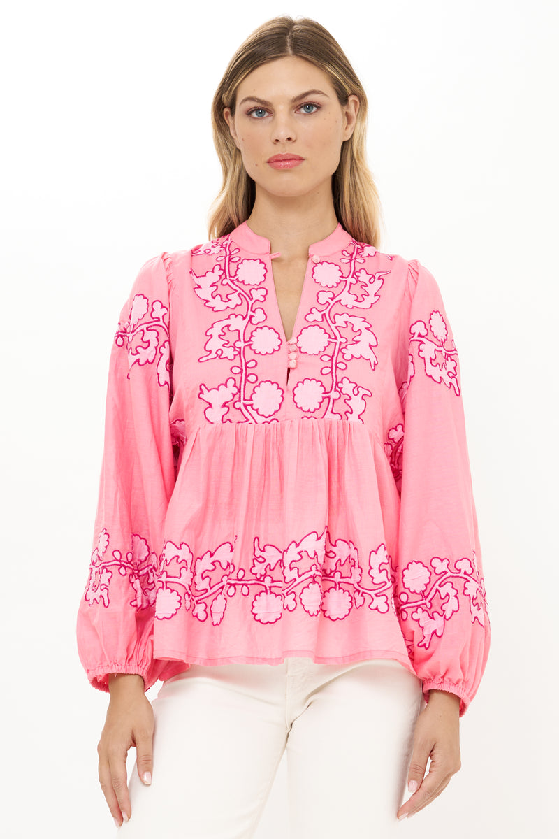 Mandarin Balloon Top- Tangier Pink