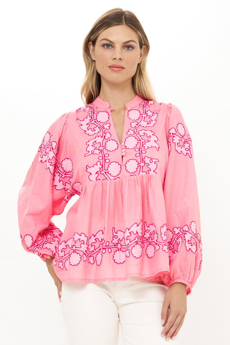 Mandarin Balloon Top- Tangier Pink