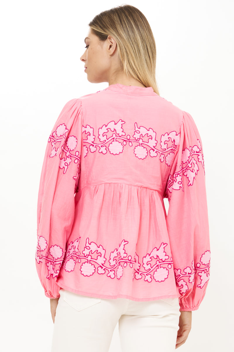 Mandarin Balloon Top- Tangier Pink