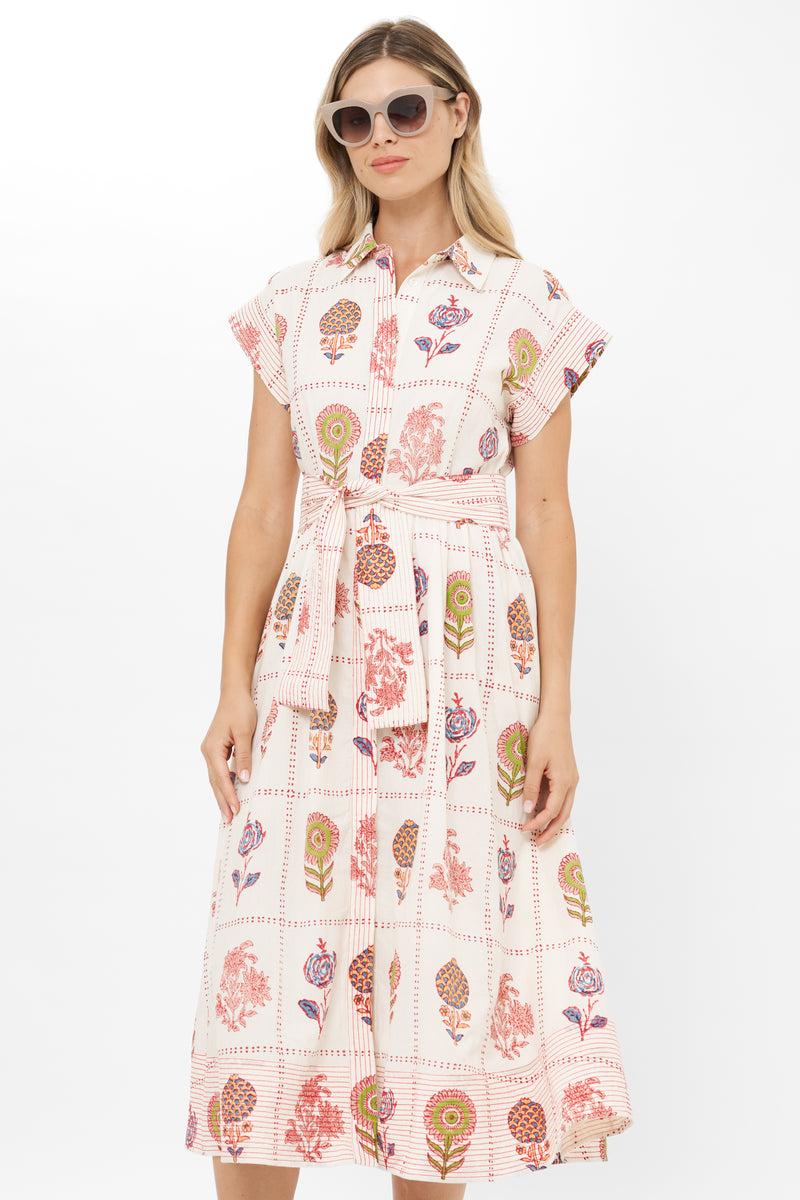 Belted Shirt Dress- Taormina Cream