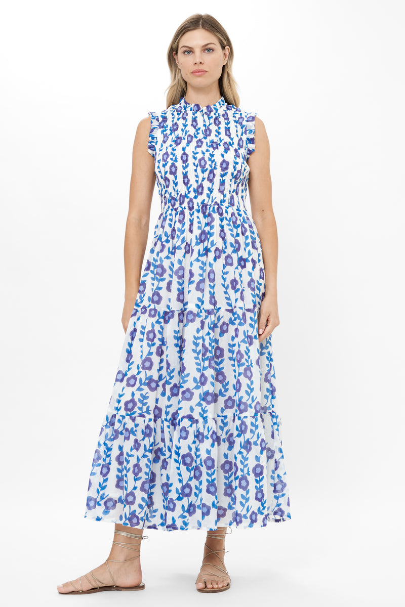 Sleeveless Smocked Maxi- Toscana Blue