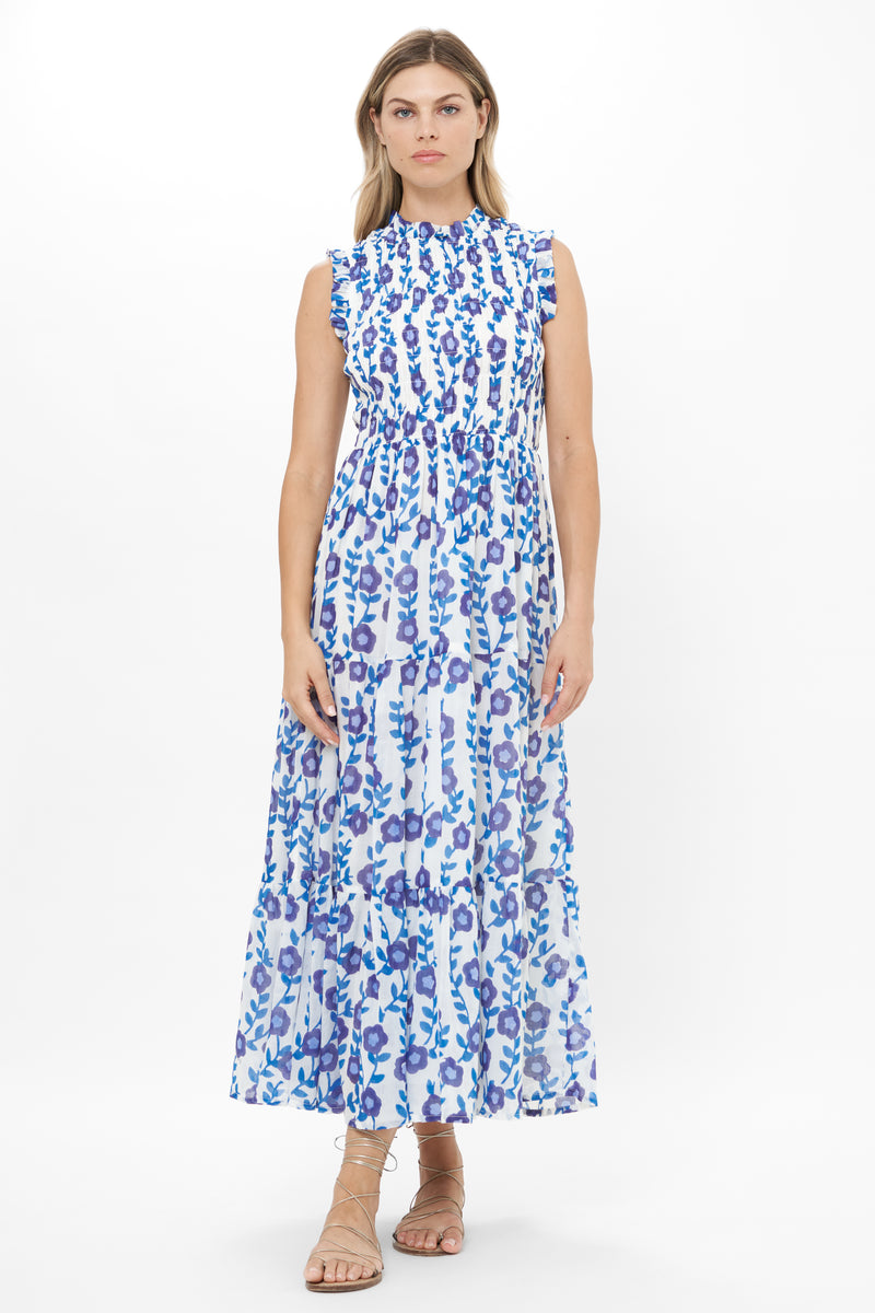 Sleeveless Smocked Maxi- Toscana Blue