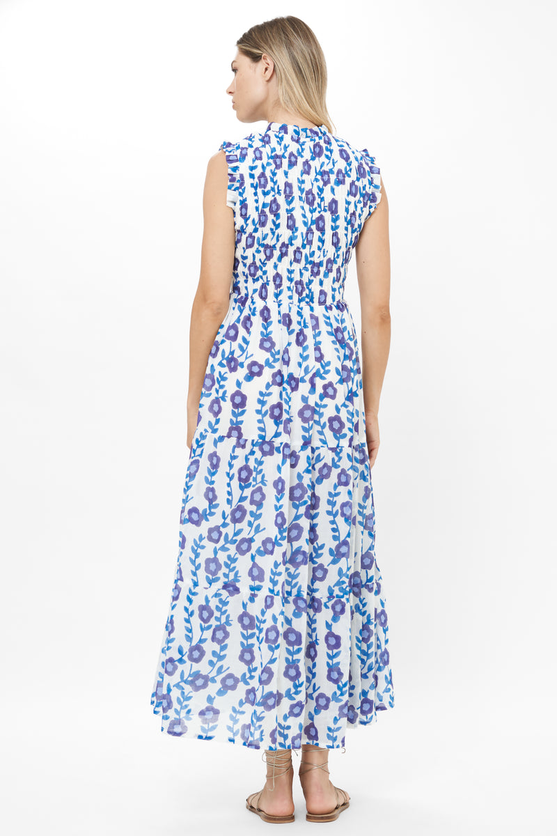 Sleeveless Smocked Maxi- Toscana Blue