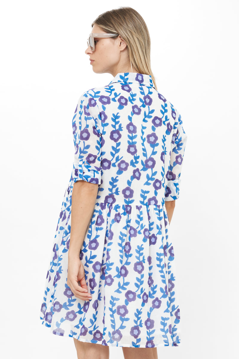 Long Sleeve Shirt Dress Mini- Toscana Blue